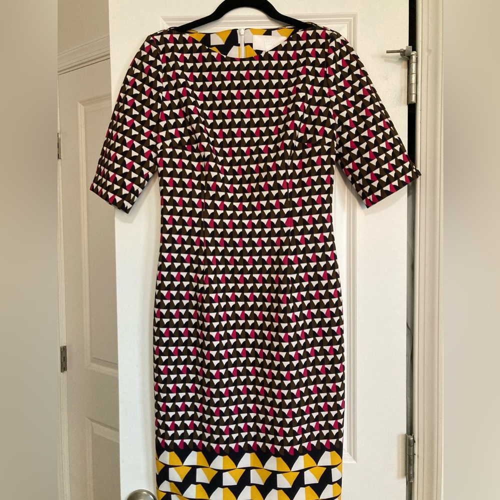 NWOT Hugo Boss Black and Pink Geometric Long Sleeve Dress
